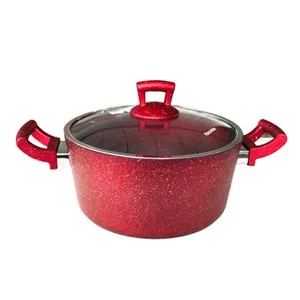 Тенджера със стъклен капак GRANITE червена Ф 20 см Ф 22 см Ф 24 см и Ф 26 см