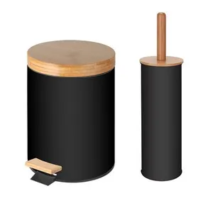 Комплект за баня от четка за тоалетна и кош с педал 5 л Бамбо Черен