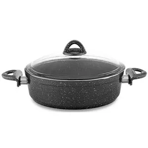 Тенджера плитка със стъклен капак GRANITE ROSY черен Ф 26 см