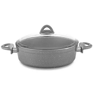 Тенджера плитка със стъклен капак GRANITE ROSY сив Ф 26 см