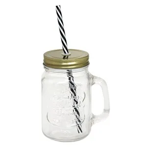 Буркана със сламла и метална капачка за коктейли 500 мл